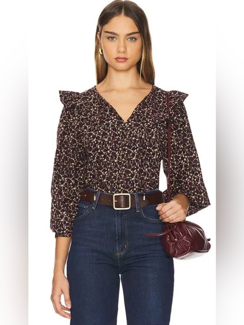 NWT Cleobella Organic Marcy Blouse Top in Medici Print black, burgundy, cream XS